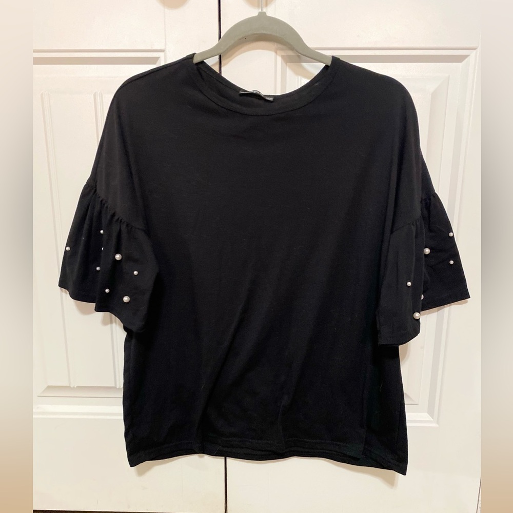 Shein black pearl flutter sleeve oversized top XS